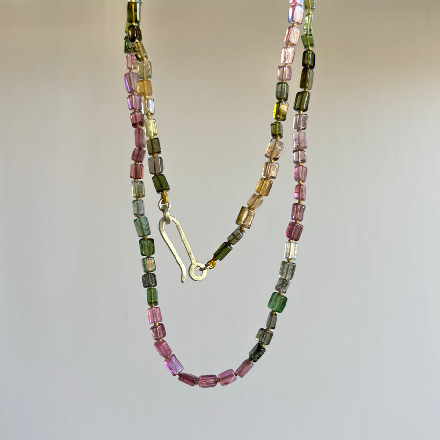 Multicolor Tourmaline Cube Beaded Necklace