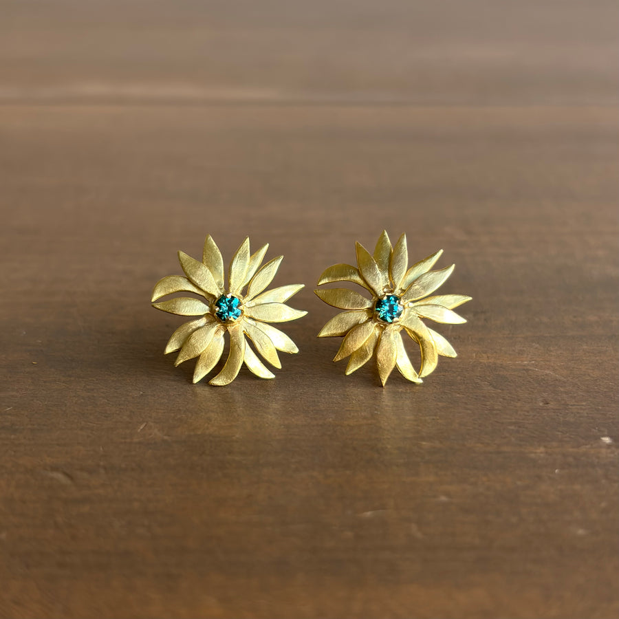 Green Tourmaline Chrysanthemum Post Earrings