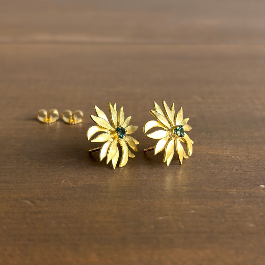 Green Tourmaline Chrysanthemum Post Earrings