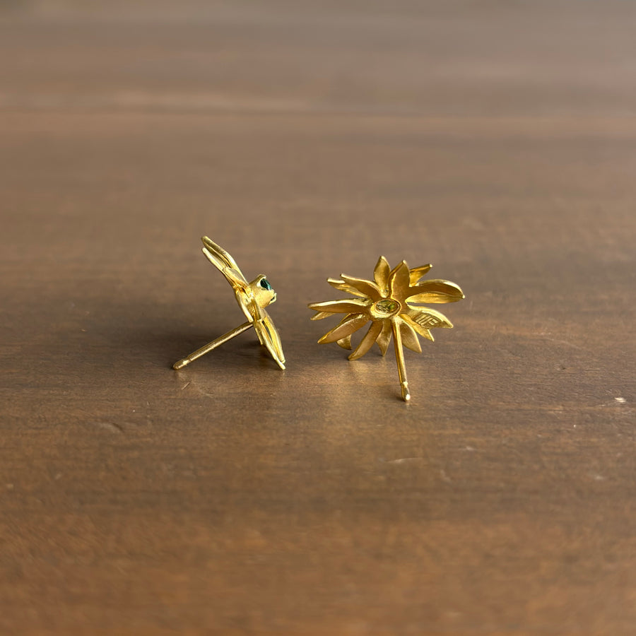 Green Tourmaline Chrysanthemum Post Earrings