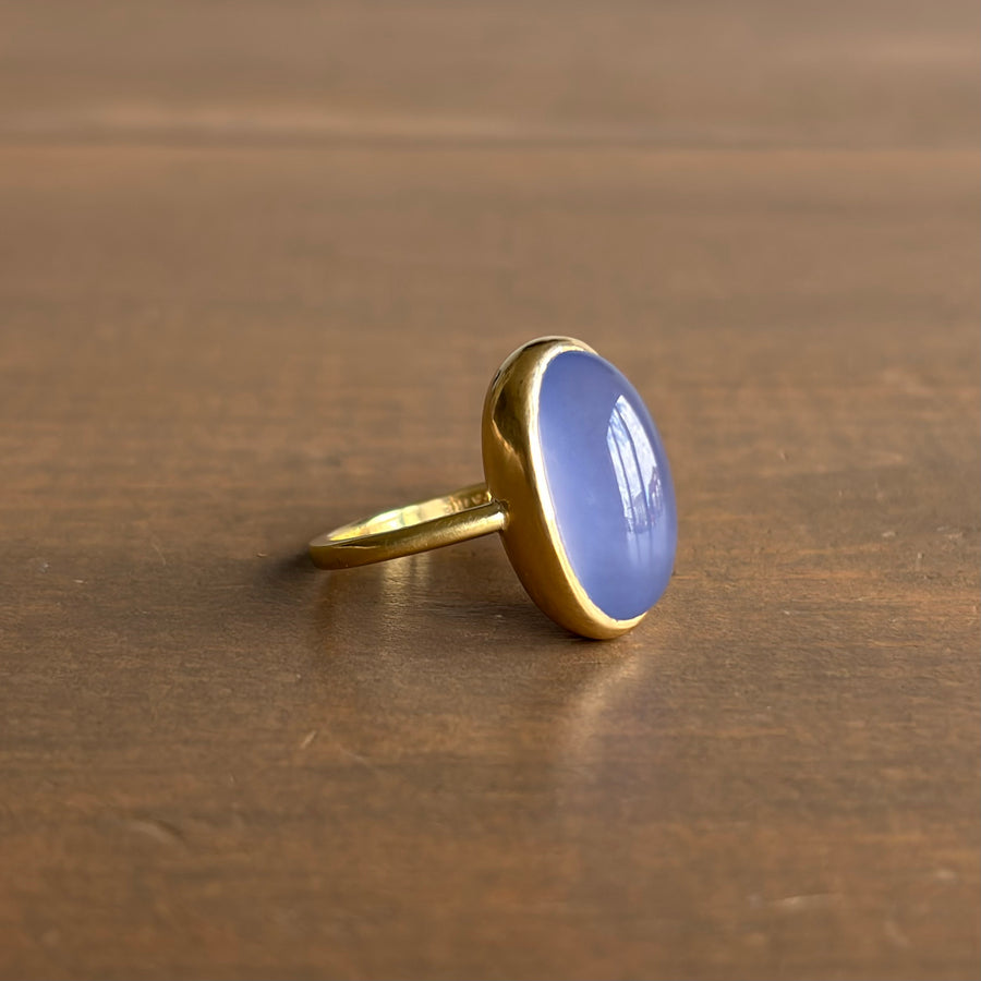 Blue Chalcedony Cabochon Wire Ring