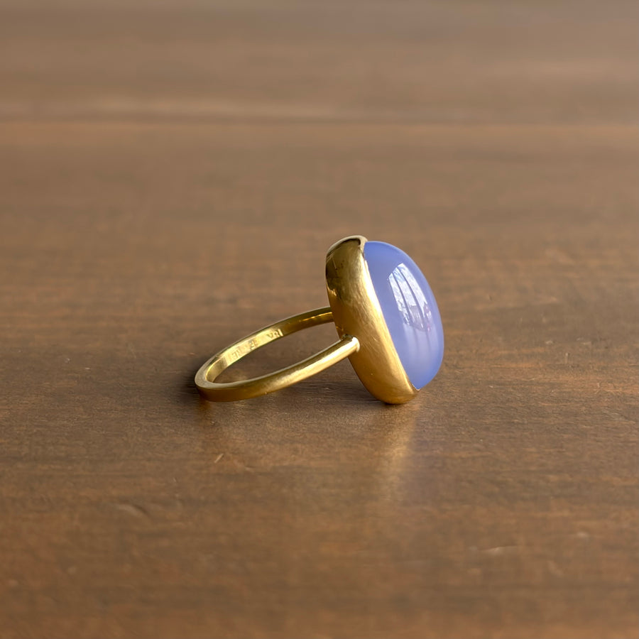 Blue Chalcedony Cabochon Wire Ring