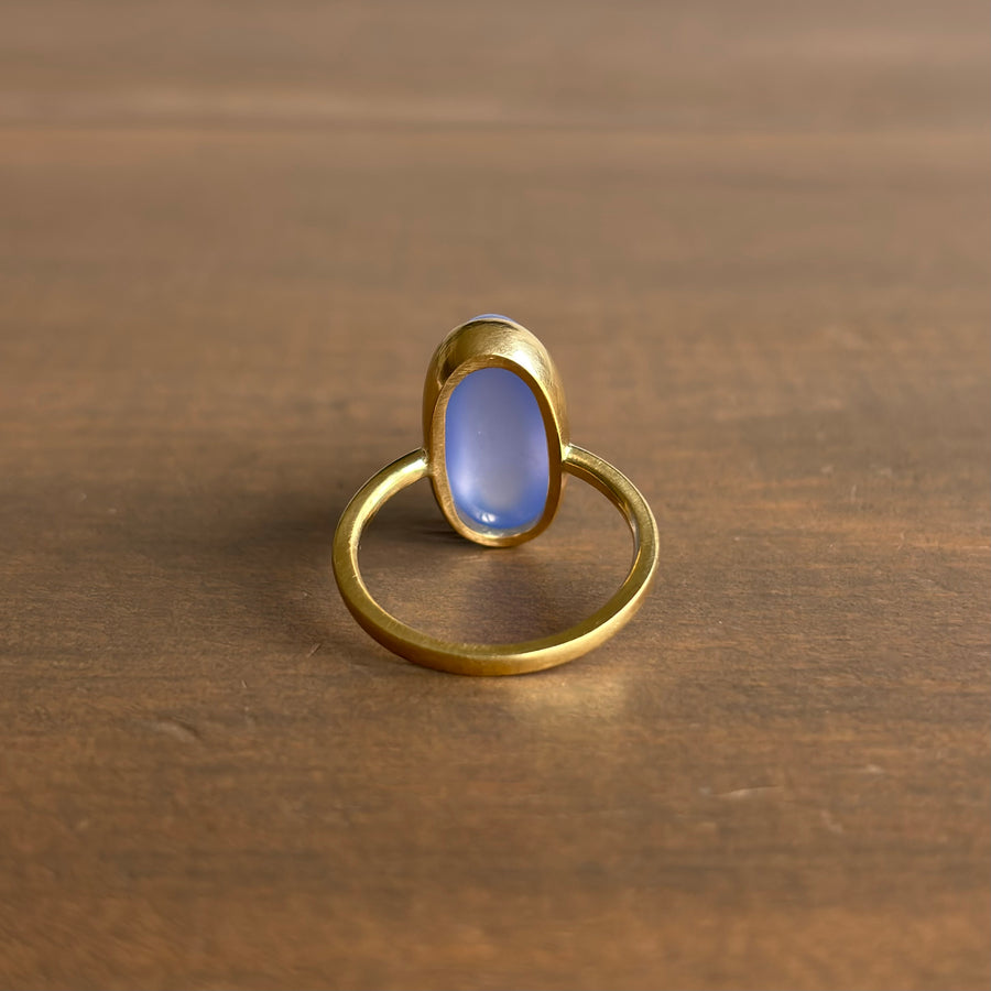 Blue Chalcedony Cabochon Wire Ring