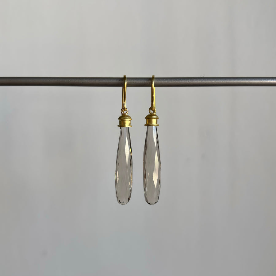 Smokey Quartz Briolette Etruscan Drop Earrings