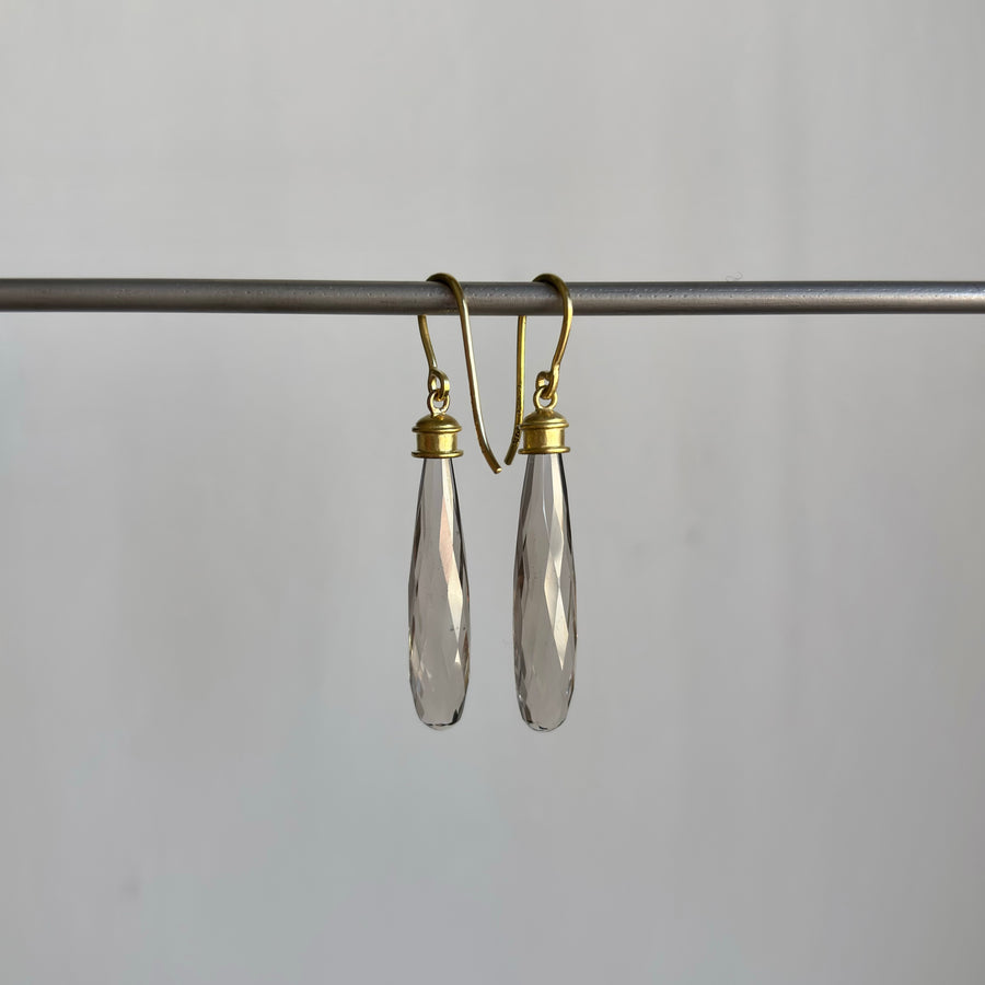 Smokey Quartz Briolette Etruscan Drop Earrings