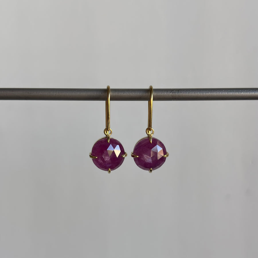 Round Rose Cut Ruby Earrings