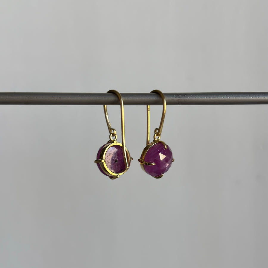 Round Rose Cut Ruby Earrings