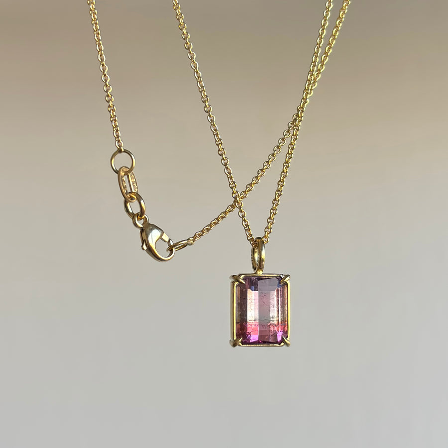 Emerald Cut Aurora Tourmaline Pendant