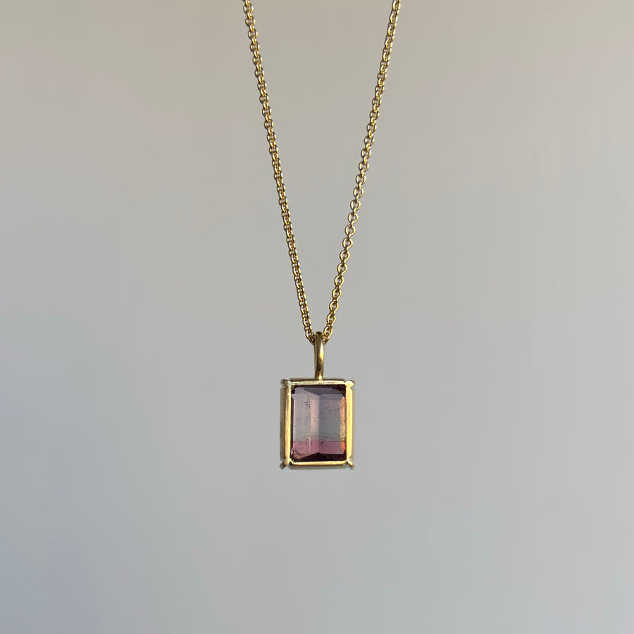 Emerald Cut Aurora Tourmaline Pendant