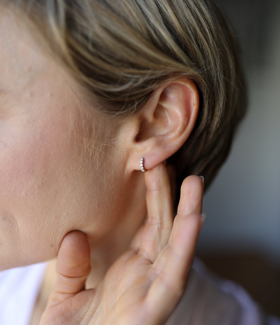 Small Gold Huggy Hoop Earrings with Diamonds