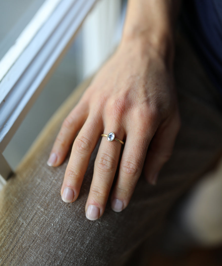 Oval Clear White Rose Cut Diamond Ring