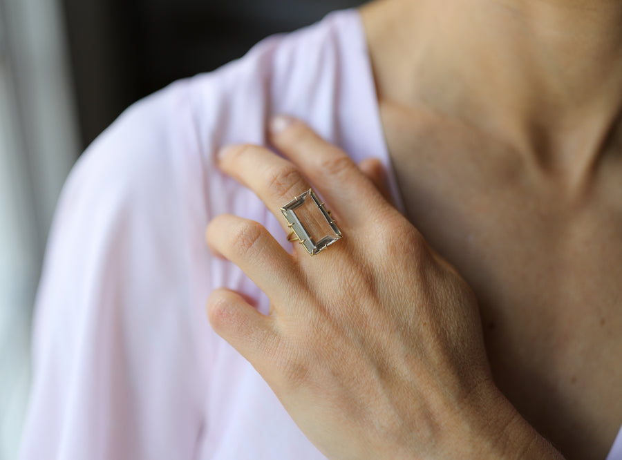 Pale Smoky Quartz Emerald Cut Ring