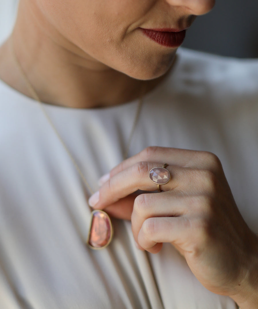 Oval Peachy Pink Sapphire Ring