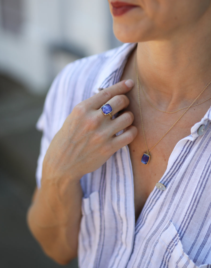 Tanzanite Rose Cut Cushion Ring