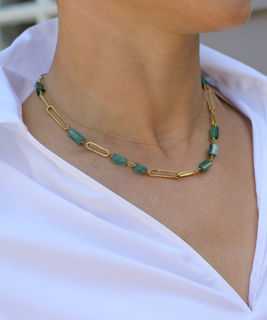 Green Tourmaline 22k Gold Necklace