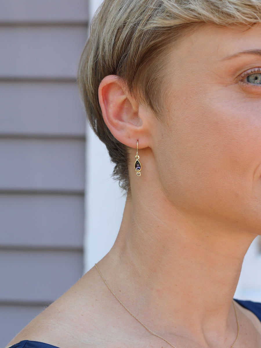 Purple Sapphire & Brown Diamond Drop Earrings