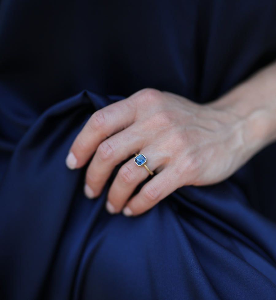 Emerald Cut Blue Sapphire Ring