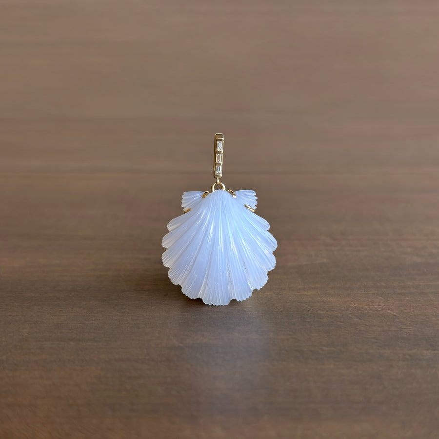 Medium Hand Carved Blue Chalcedony Scallop Shell Pendant