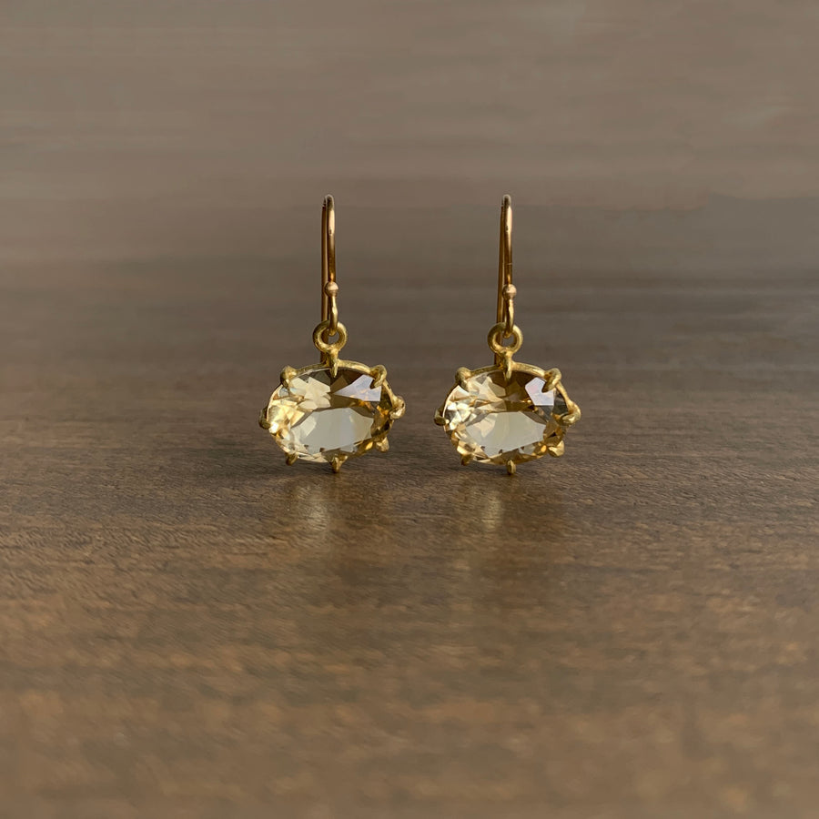 Small Faceted Oval Champagne Citrine Earrings