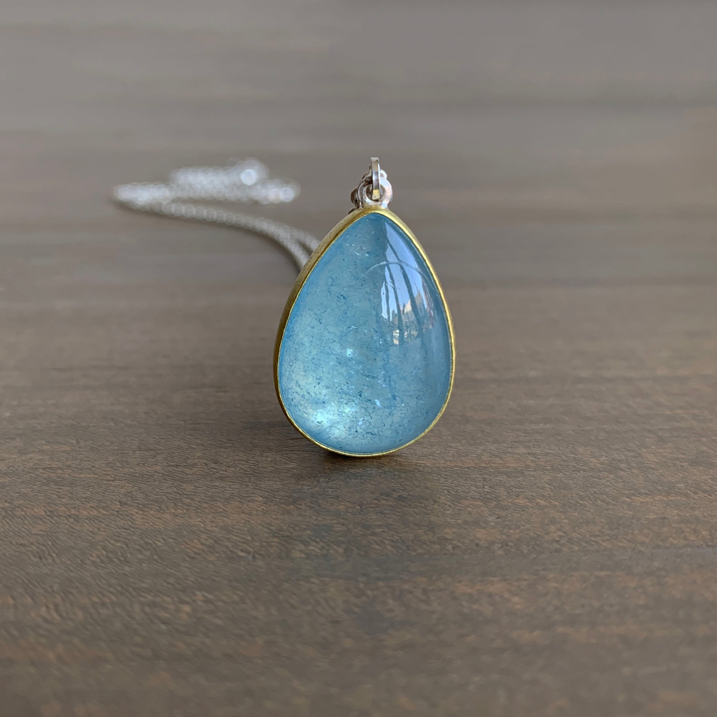 Sam Woehrmann Aquamarine Cabochon Drop Pendant Meeka Fine Jewelry